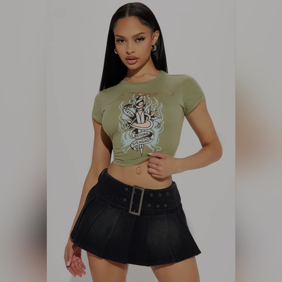 Ed Hardy Olive Green Graphic Crop Top - Picture 2 of 5